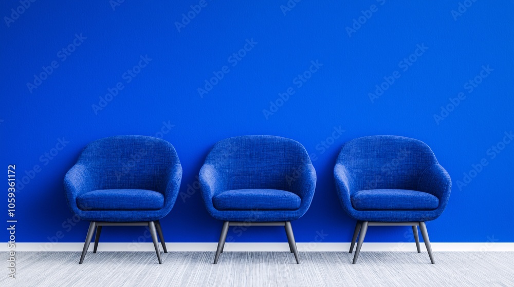 Obraz premium Modern Stylish Living Room with Vibrant Blue Accent Wall | Interior Design Inspiration for Home Decor