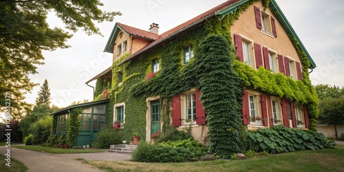 Wallpaper Mural Ivy-Covered Facade of a Courtyard House in Double Exposure Photography Torontodigital.ca
