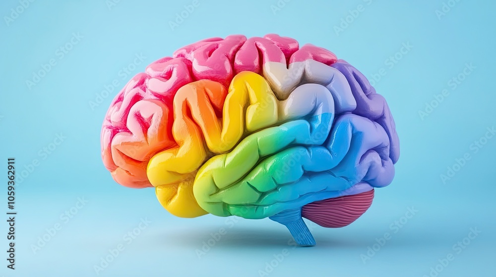 Anatomical brain shown close-up in 3D. The model is made of plastic. Illustration for banner, cover, brochure or presentation. Anatomical brain shown close-up in 3D. The model is made of plastic. Illustration for banner, cover, brochure or presentation.