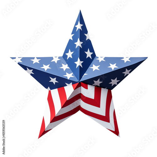 Large star with an American flag Stars and Stripes design, symbolizing patriotism and USA on transparent background cutout. PNG file. Mockup template for artwork design.