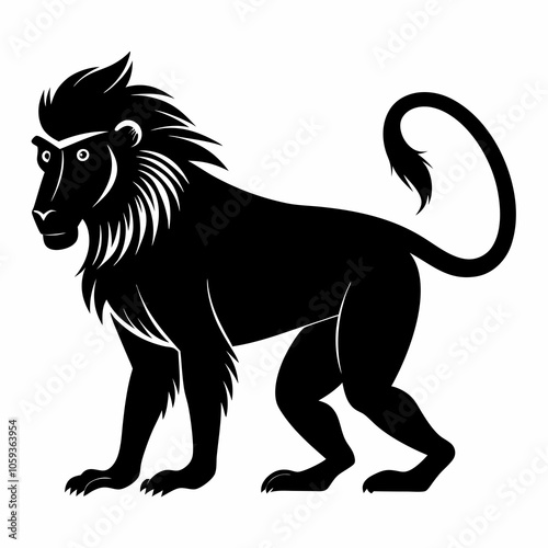 baboon silhouette vector black animal on white background