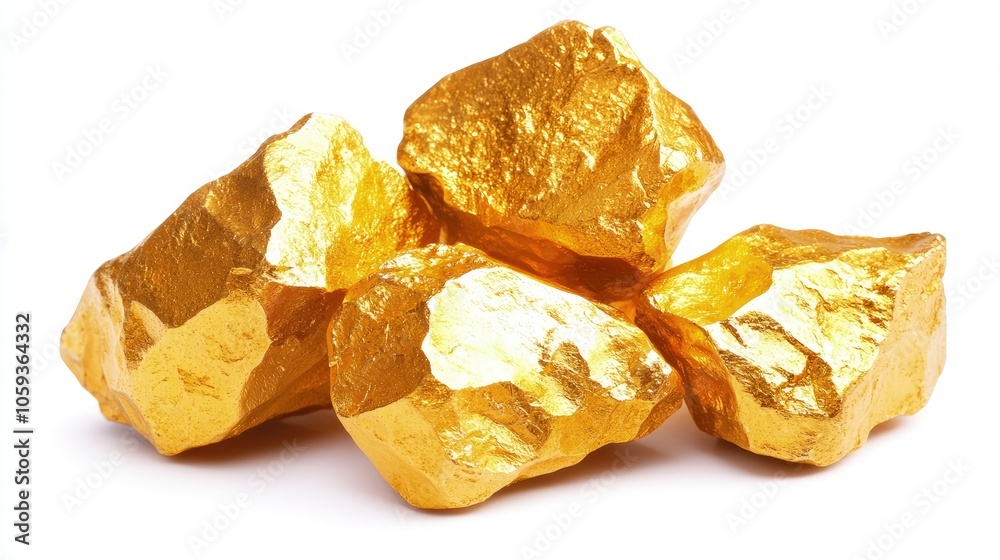 Glimmering Gold Nuggets on a White Background Glimmering Gold Nuggets on a White Background