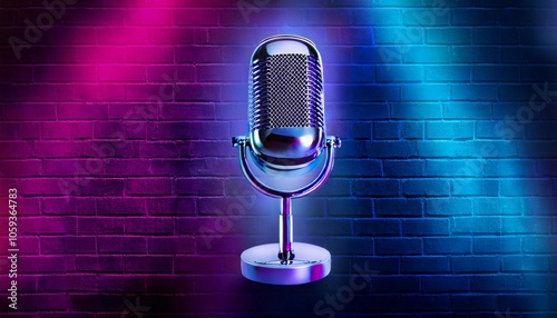 entertainment background - microphone, karaoke, neon light, concert, performance, stand-up, live music