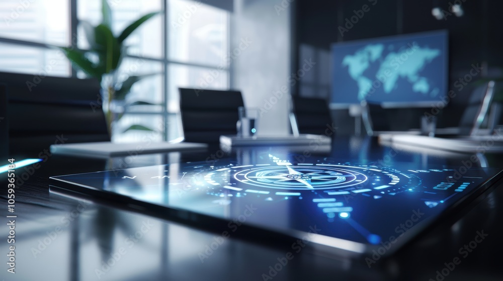 Futuristic Digital Compass in Modern Office Symbolizing Tech-Driven Leadership and Innovation Futuristic Digital Compass in Modern Office Symbolizing Tech-Driven Leadership and Innovation