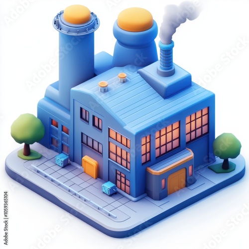 Wallpaper Mural Colorful Cartoon Factory Building with Chimney and Trees Torontodigital.ca