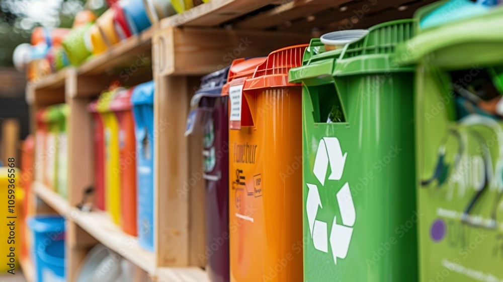 A closeup of a recycling station featuring labeled bins for various materials and a sign promoting the facilitys zerowaste initiative. A closeup of a recycling station featuring labeled bins for various materials and a sign promoting the facilitys zerowaste initiative.