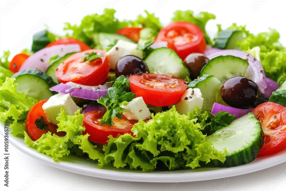 Green lettuce salad with fresh vegetables isolated on white background Green lettuce salad with fresh vegetables isolated on white background