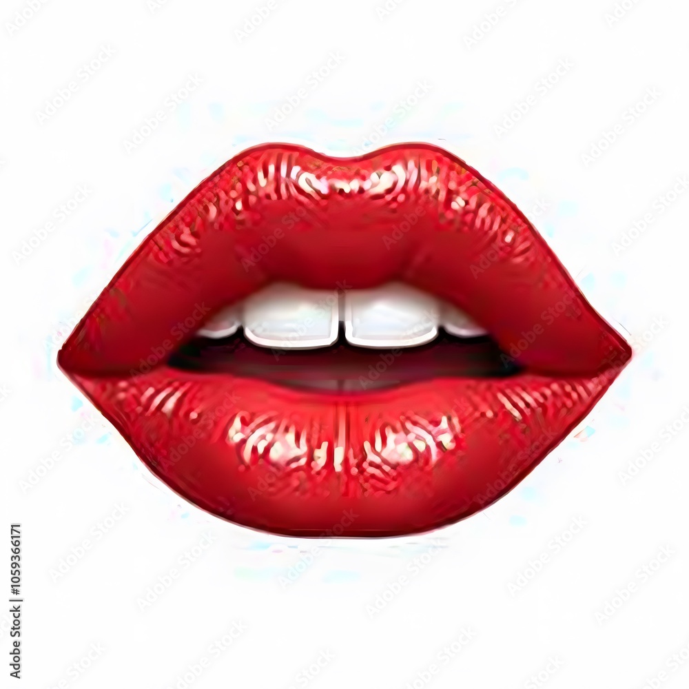 Red Lips with Glossy Lipstick Isolated on White Background Red Lips with Glossy Lipstick Isolated on White Background