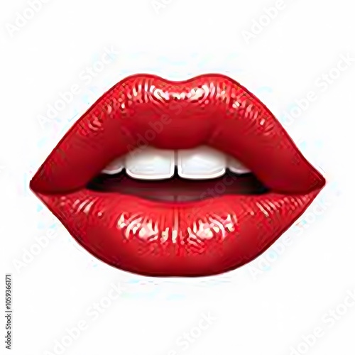 Red Lips with Glossy Lipstick Isolated on White Background