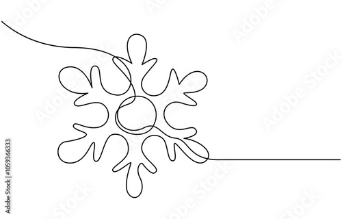Continuous one line art drawing of snowflakes, winter theme vector, continuous single drawn one line Christmas snowflake hand-drawn picture silhouette