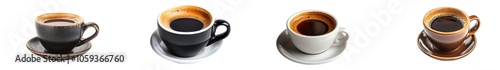 Dark Rich Espresso in Isolated Cups on Minimal Background