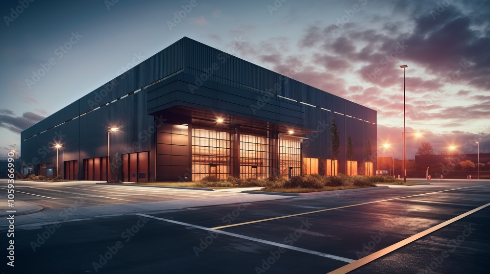 Modern logistics warehouse illuminated Modern logistics warehouse illuminated