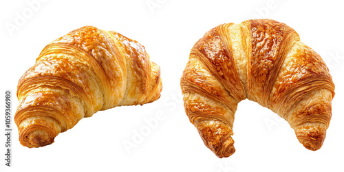 Freshly Baked Golden Croissant Isolated on White Background