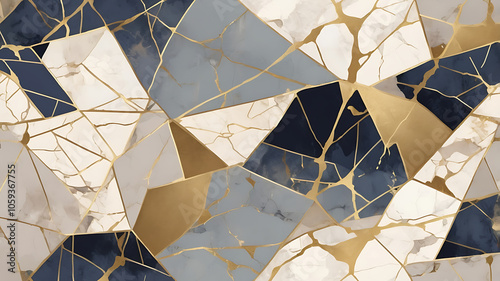 Japanese Kintsugi-Inspired Abstract Background with Golden Seams and Fragmented Shapes
