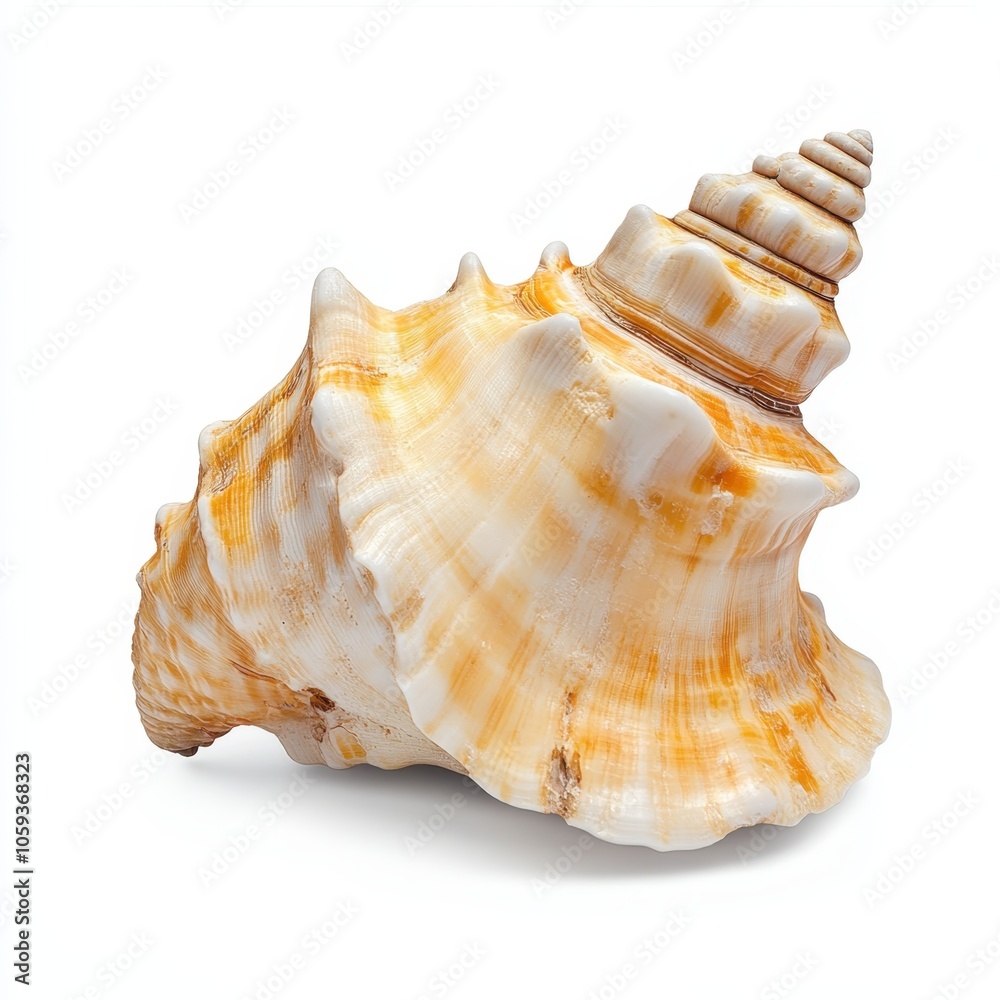 A beautiful, intricately patterned seashell with a spiral shape and beige tones, showcasing the elegance of marine life.