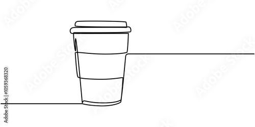 Coffee to go continuous line vector illustration, Continuous Line Drawing of Take Away Coffee Icon. Hand Drawn Symbol Vector Illustration, Сontinuous one line paper cup of coffee. Coffee to go theme.