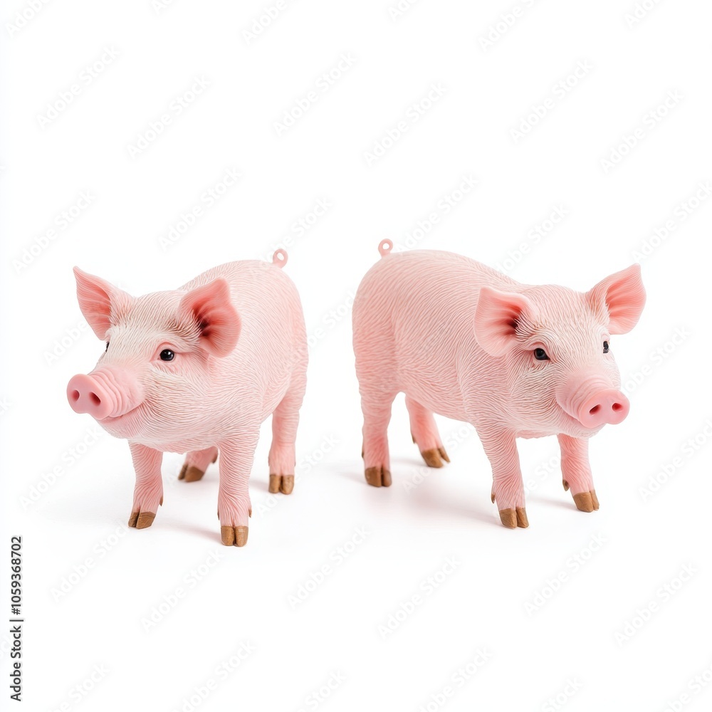 The image features two pink pig figurines, showcasing their lively expressions and detailed textures, placed against a simple white background. The image features two pink pig figurines, showcasing their lively expressions and detailed textures, placed against a simple white background.