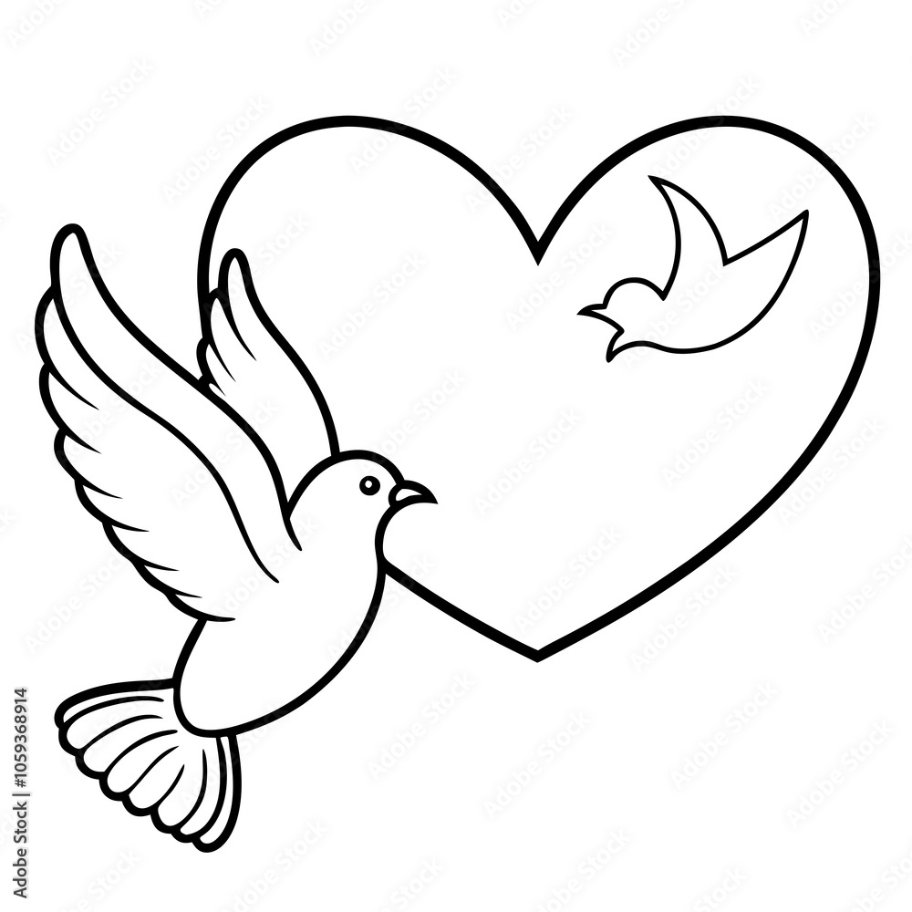 dove and heart silhouette vector illustration on white background. dove and heart silhouette vector illustration on white background.