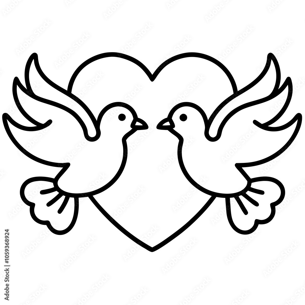 two doves with heart silhouette vector illustration on white background. two doves with heart silhouette vector illustration on white background.