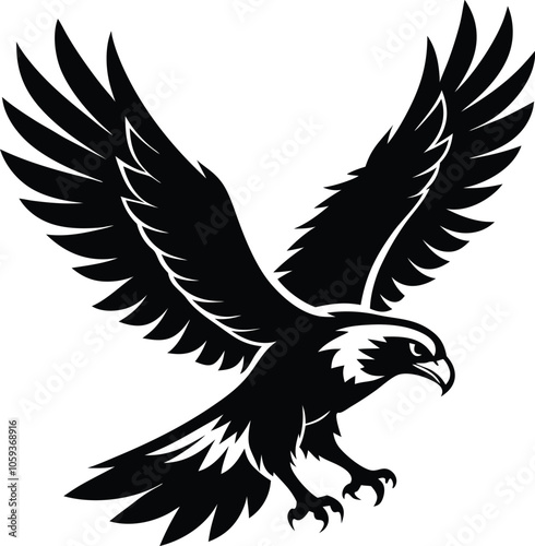 Vector silhouette of flying Eagle an white background 