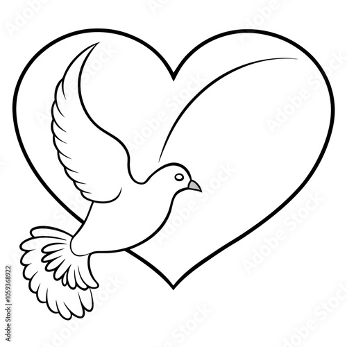 dove with heart silhouette vector illustration on white background.