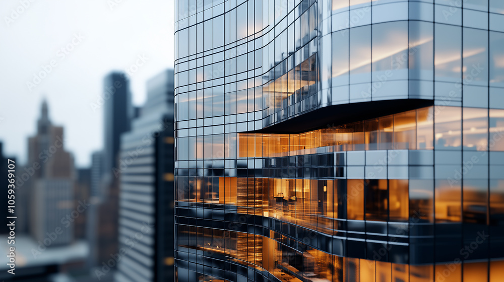 Fototapeta premium Close-Up of New York Skyscraper with Intricate Glass Facade