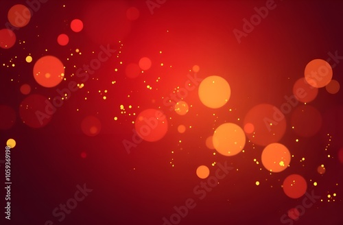 Red background with golden bokeh lights. Copy space.