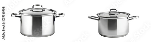 Stainless Steel Cooking Pots with Lids on White Background