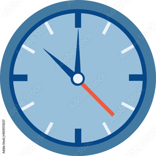 Vector illustration of a blue wall clock with simple hour and minute hands, showing time.