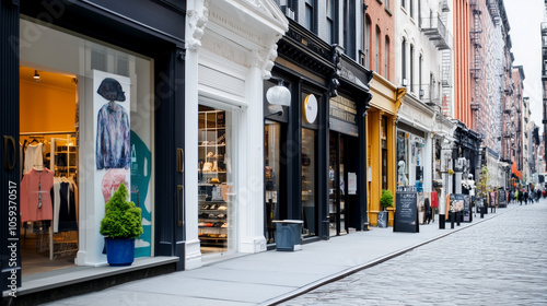 Trendy Street in SoHo, New York Lined with Boutiques and Cafes