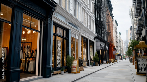 Trendy Street in SoHo, New York Lined with Boutiques and Cafes