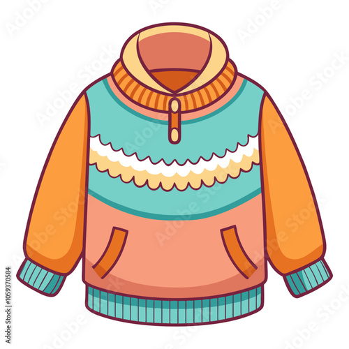Illustration of a warm sweater with winter patterns, representing holiday season comfort.