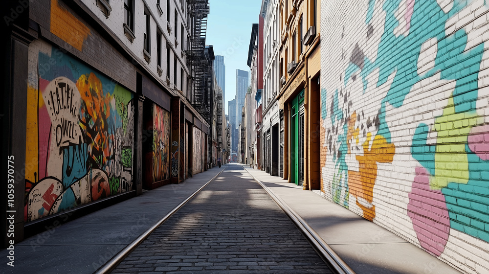 Naklejka premium Vibrant Street in SoHo, New York Featuring Colorful Murals and Art