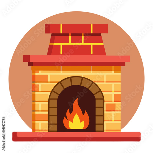 A cozy fireplace illustration, ideal for winter, holiday, and home decor themes, bringing warmth and a sense of comfort to any seasonal design.
