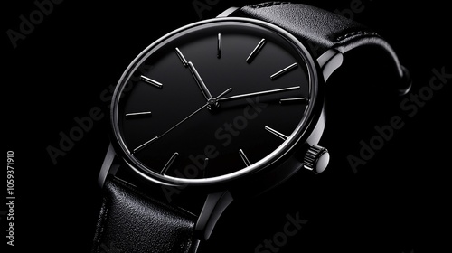 Timeless Elegance - Black PNG Minimalist Watch Isolated on Plain Background Showcasing Craftsmanship photo