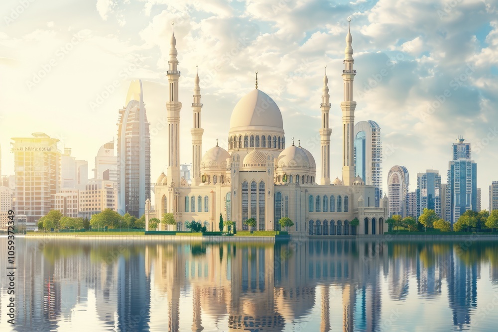 Fototapeta premium Sharjah Mosque Largest Masjid in Dubai Ramadan Eid Concept Travel Image