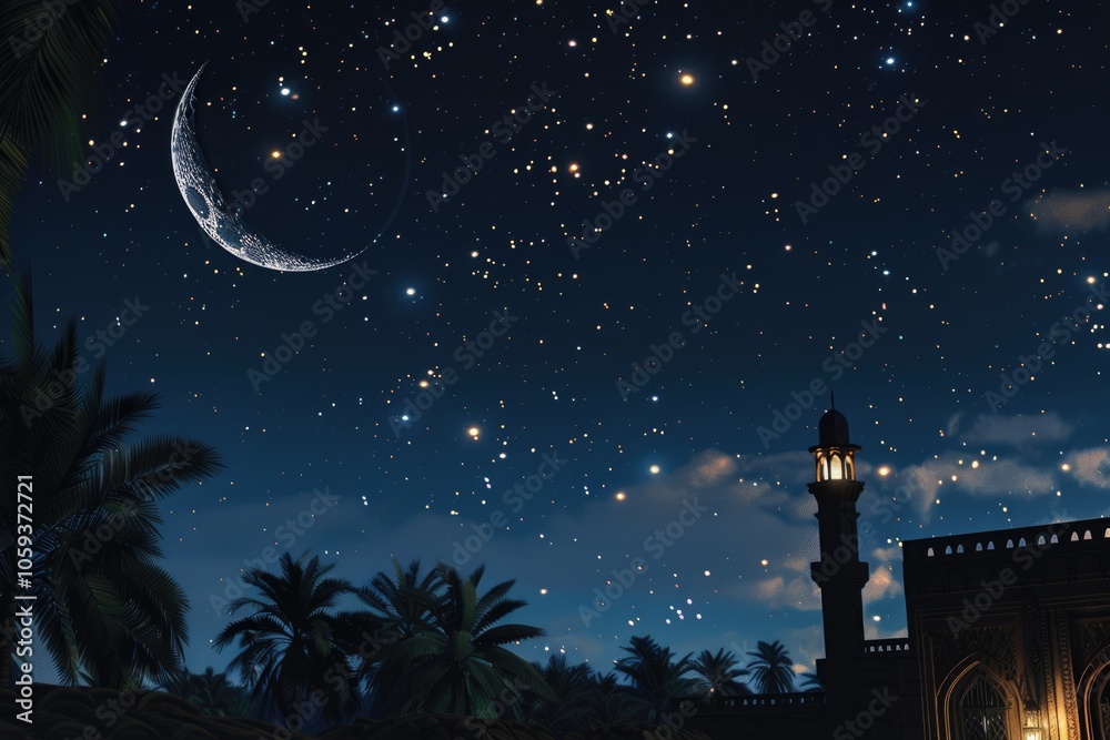 Fototapeta premium Sky night stars and moon islamic night.