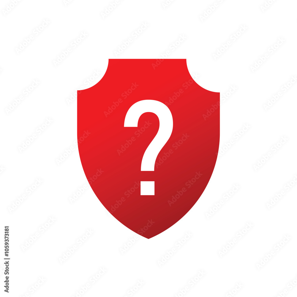 Shield question mark icon. Red protection faq icon