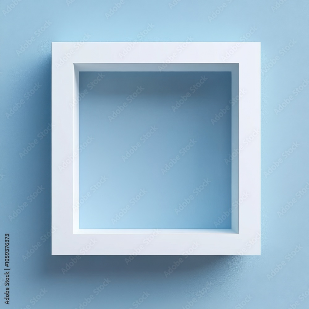 Minimalist White Framed Cuboid Against a Soft Blue Background Minimalist White Framed Cuboid Against a Soft Blue Background