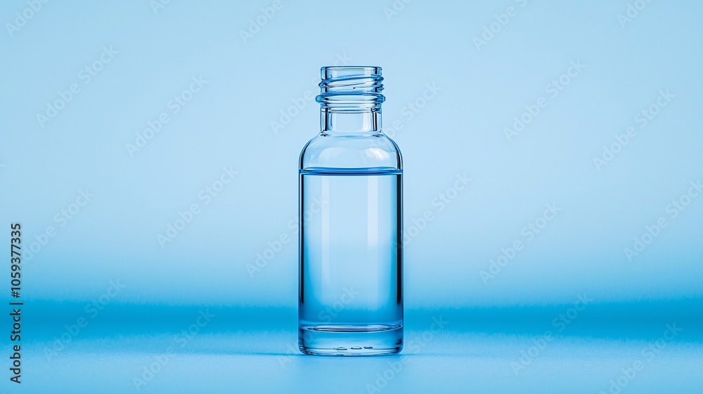 Refreshing Water in Clear Glass Bottle on Vibrant Blue Background - High Contrast Medium Shot Refreshing Water in Clear Glass Bottle on Vibrant Blue Background - High Contrast Medium Shot