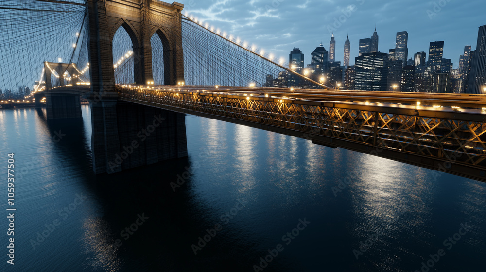 Fototapeta premium The Brooklyn Bridge Illuminated at Night with the Manhattan Skyline