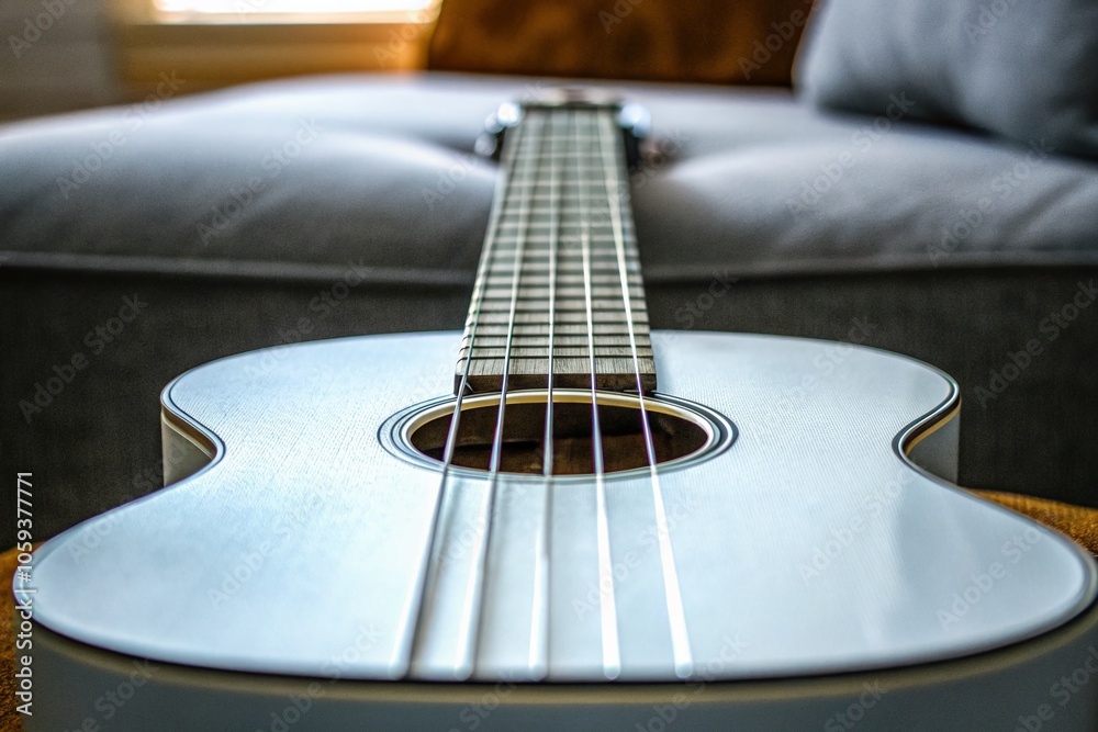 Fototapeta premium Minimalist Guitar Design with Strings for Creative Projects and Music Enthusiasts