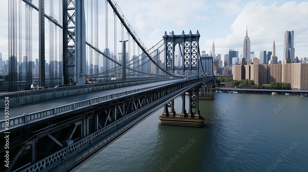 Obraz premium The Manhattan Bridge over the East River with the New York Skyline