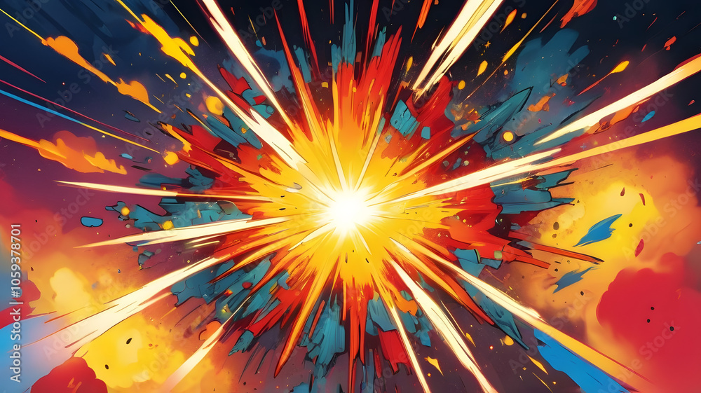 Fototapeta premium Boom explosion comic background Illustrations, Comic book Style lightning and explosion effect. 