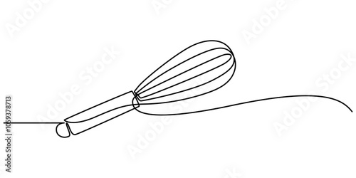 Continuous one line drawing whisk. Stock vector illustration, Whisk Kitchen Icon In Line Style, Recipe continuous line drawing with color shapes, Beater Continuous Line Icon, Vector continuous