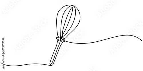Continuous one line drawing whisk. Stock vector illustration, Whisk Kitchen Icon In Line Style, Recipe continuous line drawing with color shapes, Beater Continuous Line Icon, Vector continuous