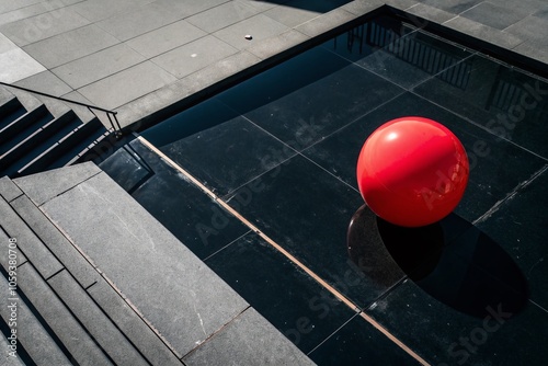 Modern Abstract Art: Vibrant Red Ball on Black Background - Silhouette Photography