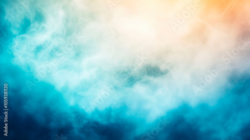 Abstract background with turquoise and warm orange gradient. Atmospheric cloudy smoke effect with soft transitions. Ethereal mist texture. Dreamy sky concept