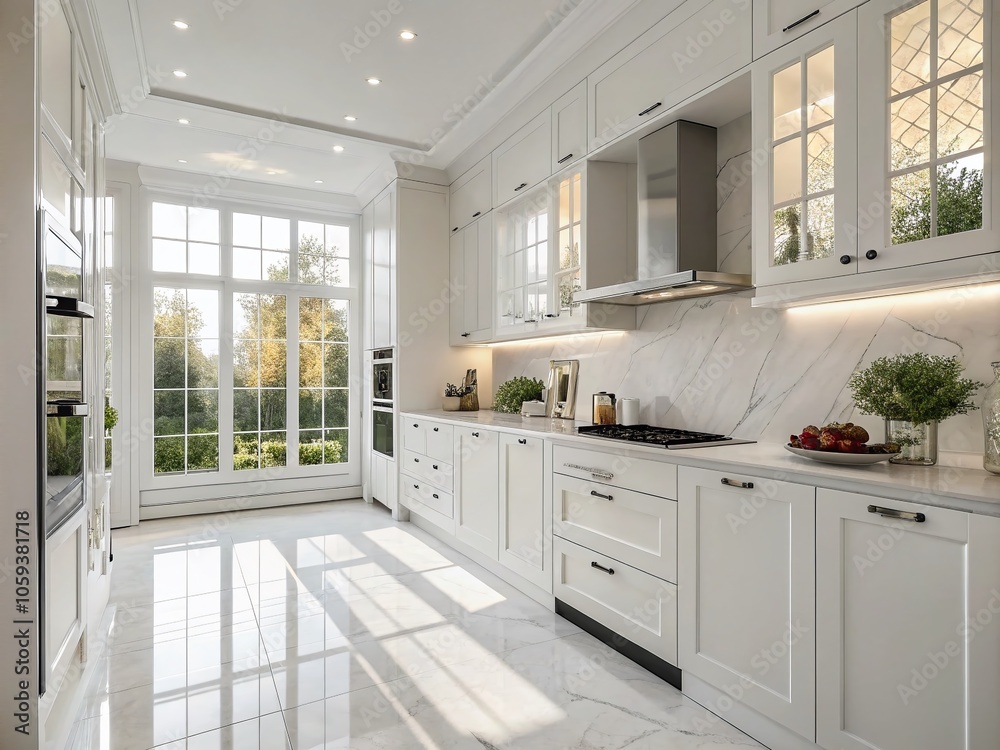 Modern Bright White Kitchen Interior Design with High Depth of Field for Contemporary Homes and Interiors Modern Bright White Kitchen Interior Design with High Depth of Field for Contemporary Homes and Interiors