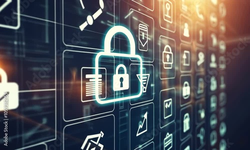 A digital interface showcasing various security and communication icons.